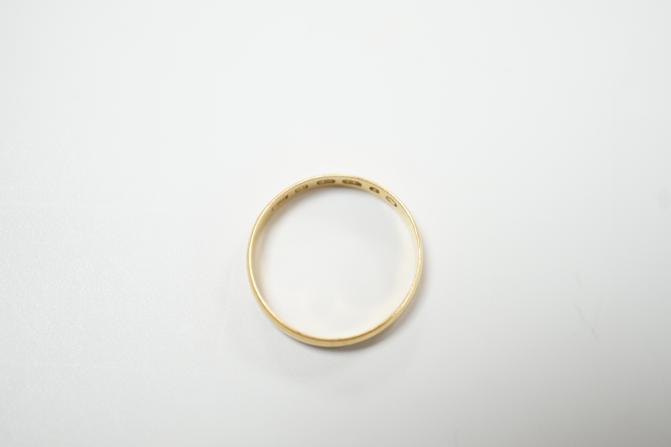 A Victorian 22ct gold wedding band, Birmingham, 1861, size P, 2.3 grams.